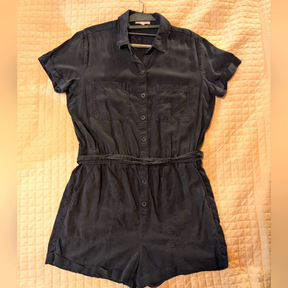 Bella Dahl Navy Short Sleeve Utility Romper Size Large